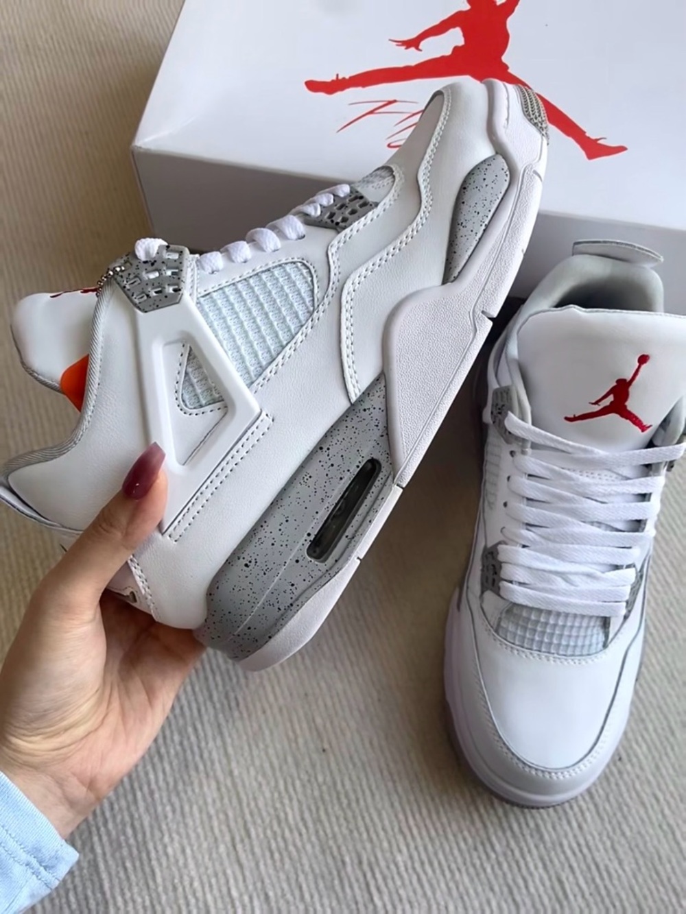 Air Jordan 4 Retro ‘White Oreo’ 2021 -Men’s Sneakers Shoes w/ Red Accents - Picture 2 of 5